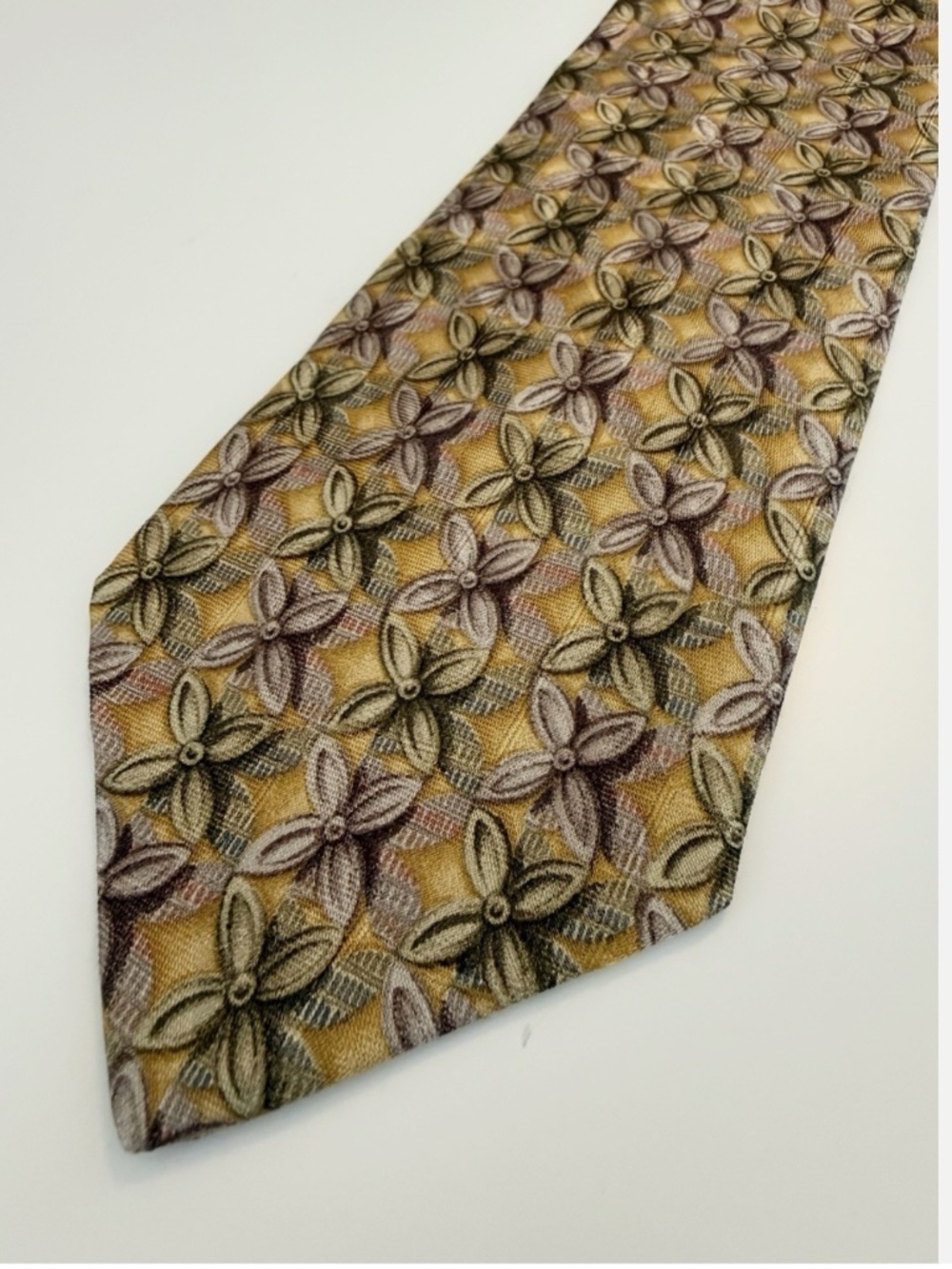 Ermenegildo Zegna Silk Tie Yellow Multi-Color Floral Geometric Made in Italy